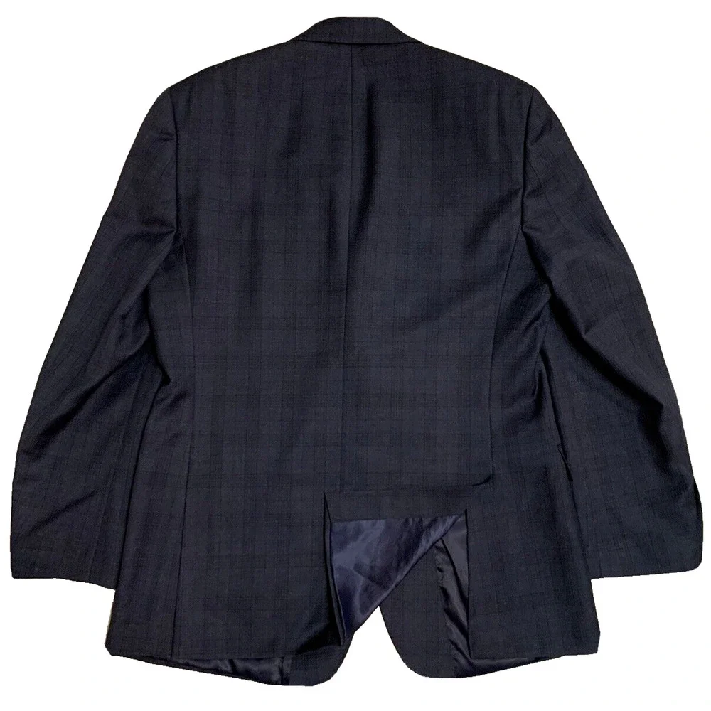 ItalUomo Mens Sports Coat Size 42L Guiseppe Navy Plaid Wool Office Academia